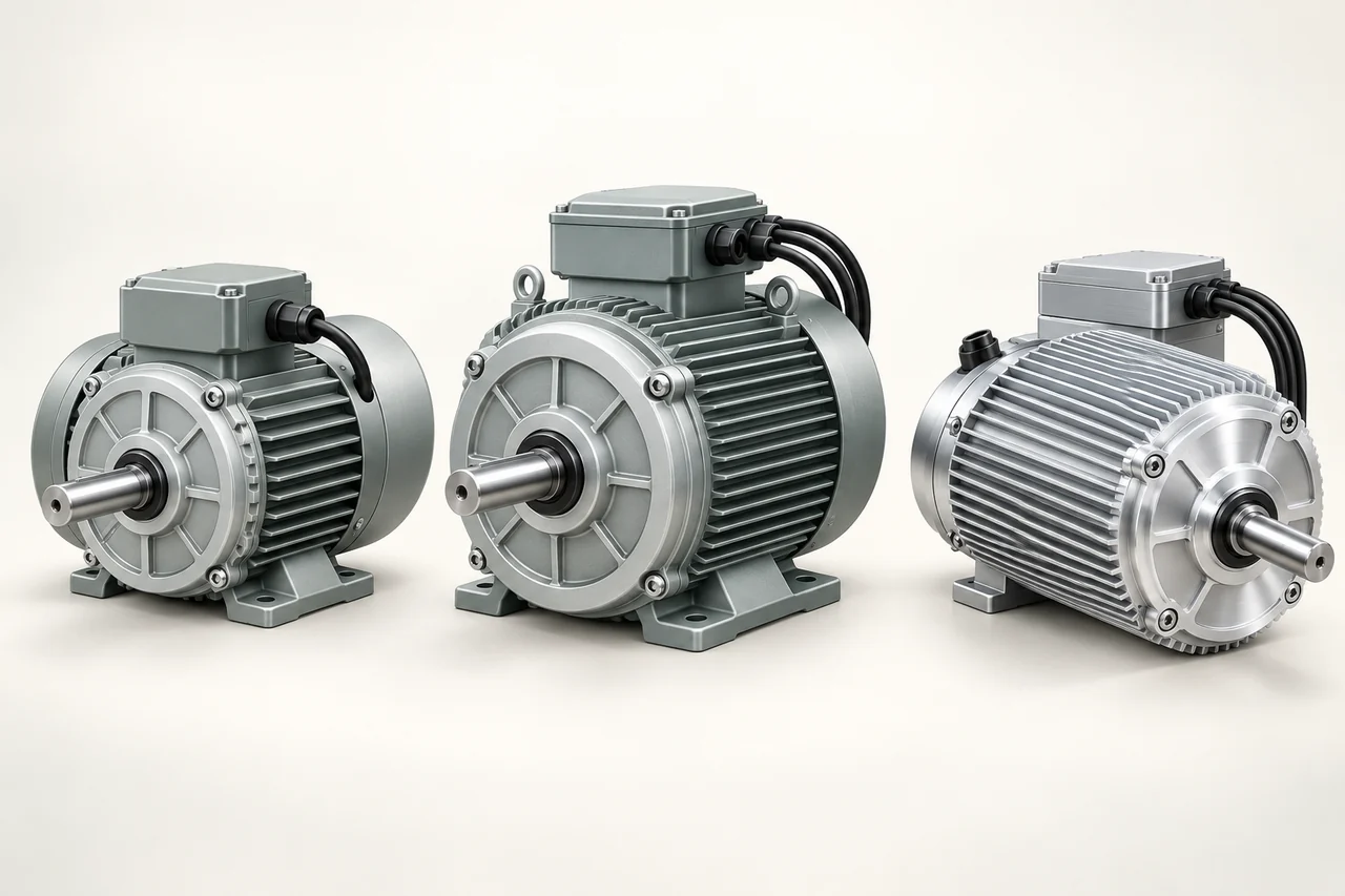 Conceptual comparison of single-phase, three-phase and brushless DC motor options