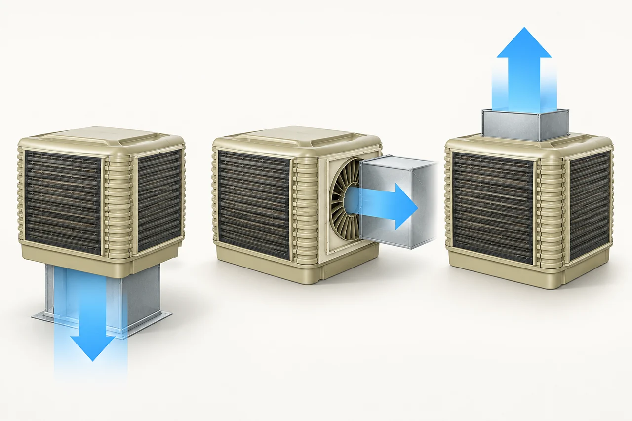 Three 30 series coolers illustrating down, side and top air discharge
