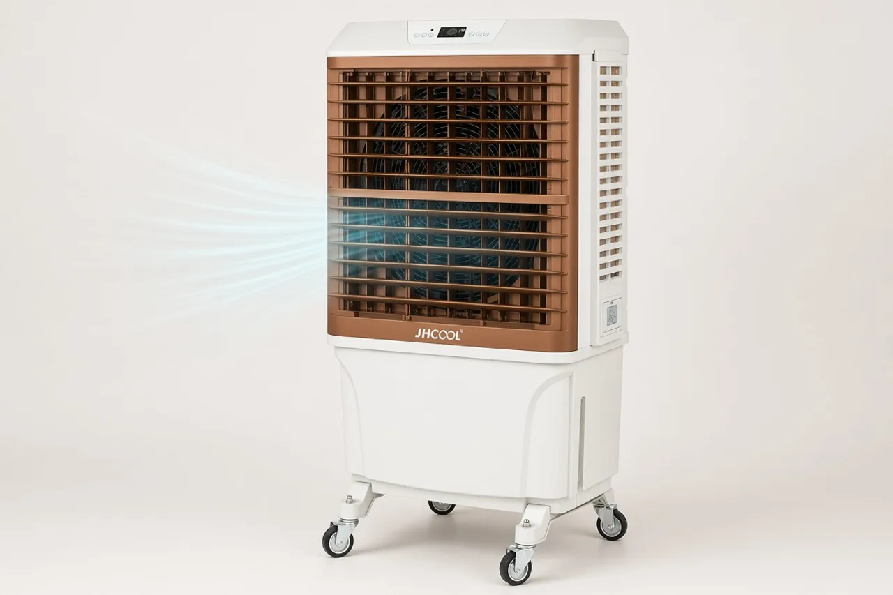 JH168 brown portable cooler sending concentrated airflow from the front grille